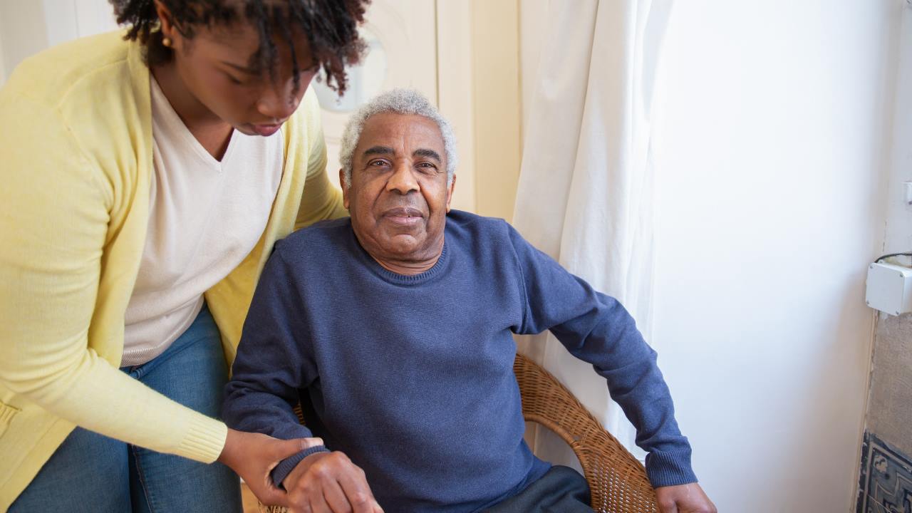 Man in wheelchair in care home