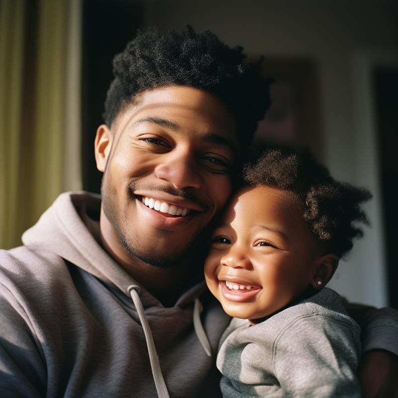 Man with his child, both smiling